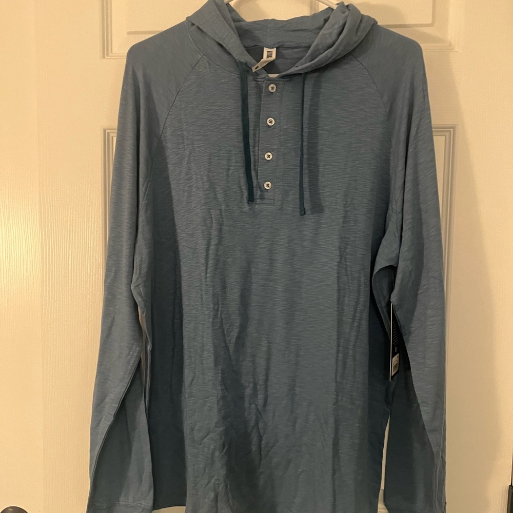 Glyder Low Tide Henley Hoodie Denim Blue Size Large NWT